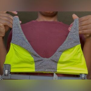 PINK Victoria's Secret Gray and Neon Yellow Swim Top